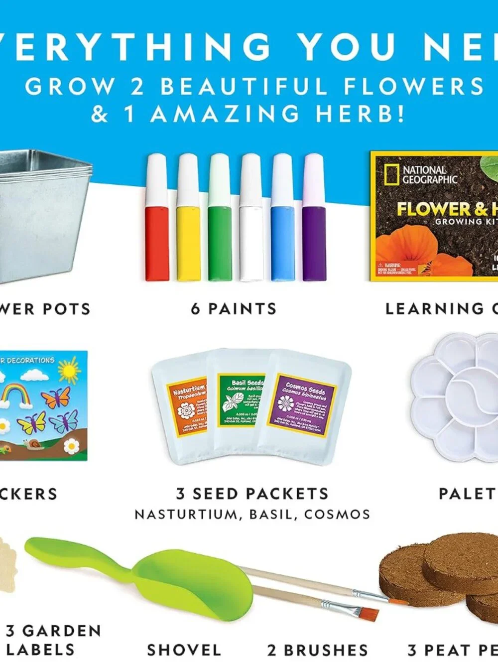 New National Geographic Flower and Herb Gardening Activity Kit for Kids Indoor O
